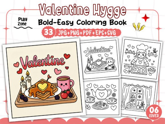 Bold Easy Valentine Hygge Coloring Pages