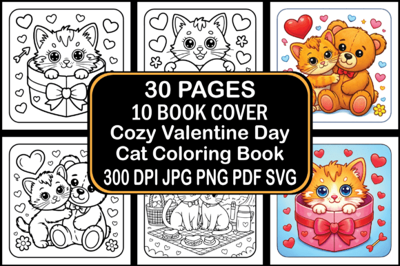 Cozy Valentine Day Cat Coloring Book