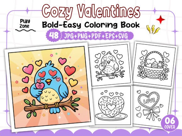 Cozy Valentine's Bold Easy Coloring Book