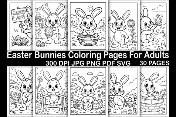 Easter Bunnies Coloring Pages for Adults