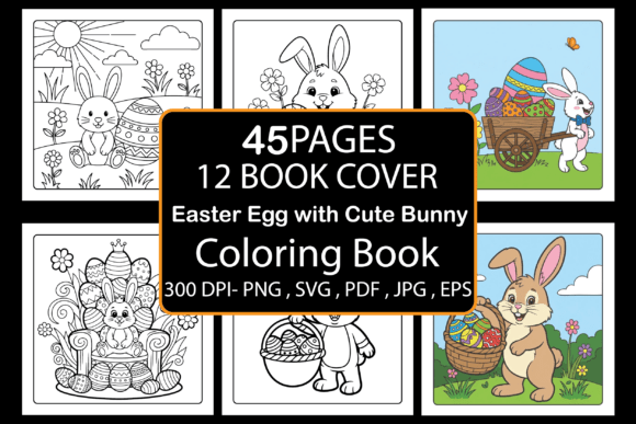 Easter Egg with Cute Bunny Coloring Book