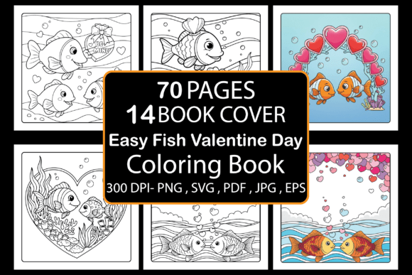 Easy Fish Valentine Day Coloring Book