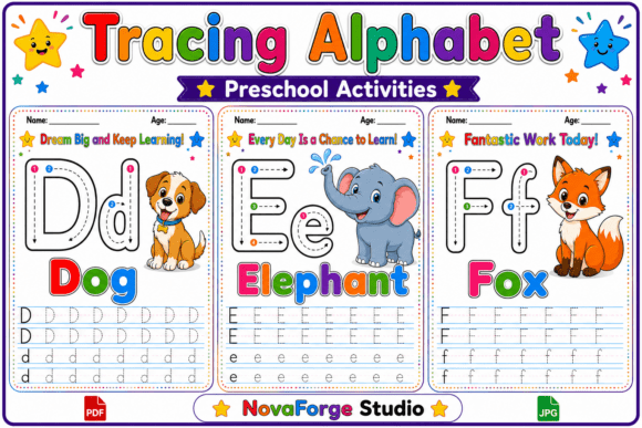 Preschool Alphabet D-E-F Worksheets