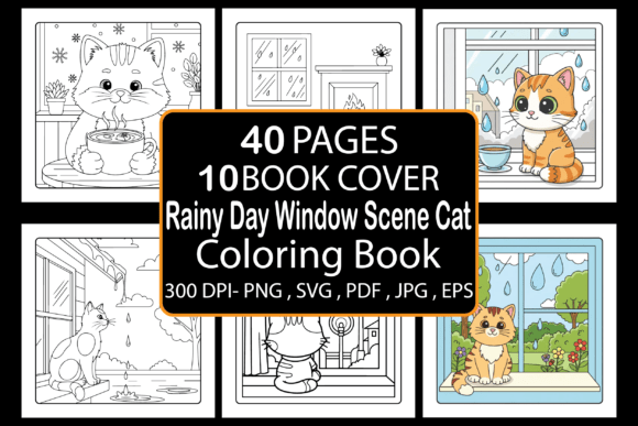Rainy Day Window Scene Cat Coloring Book: A Soothing Creative Escape for Adults